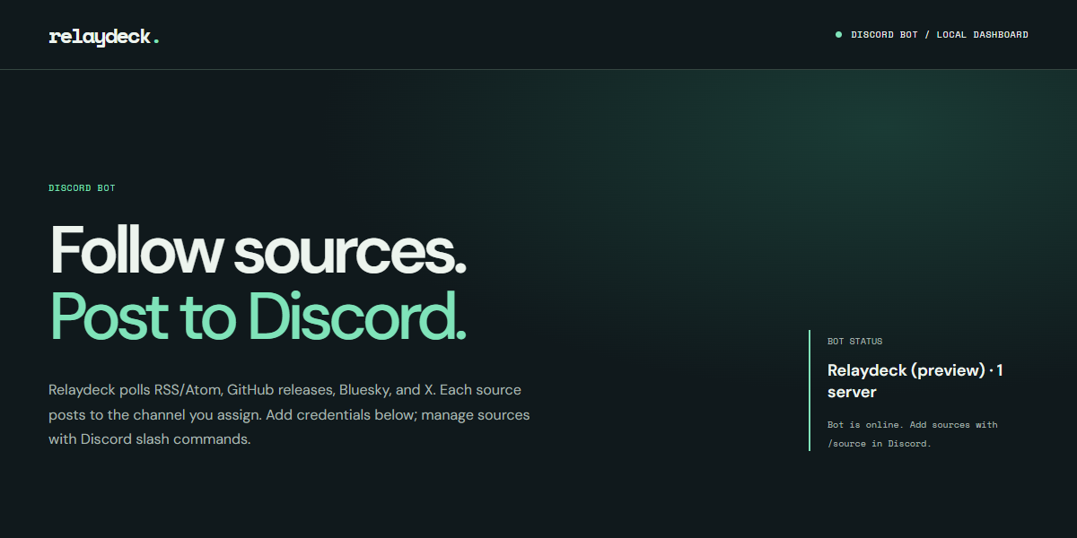 Relaydeck dark local dashboard preview